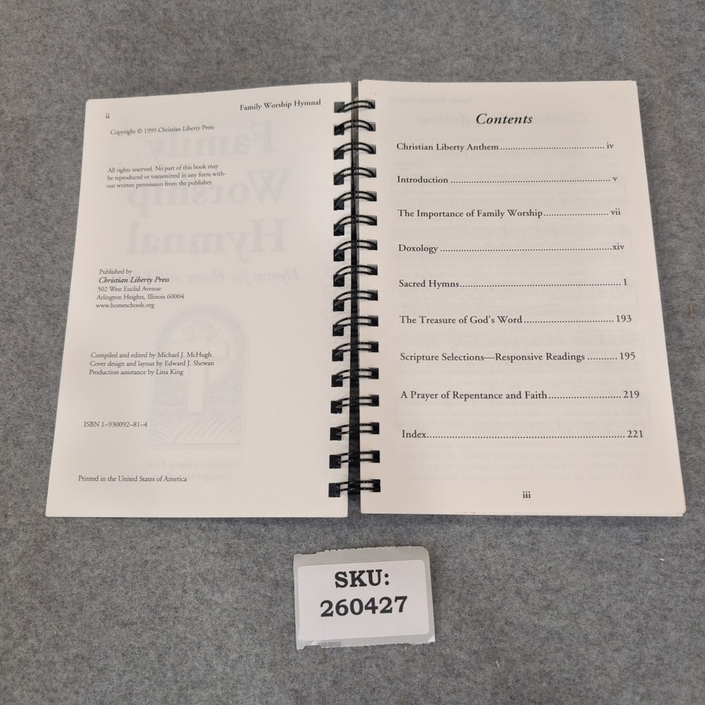 Family Worship‎ Hymnal Christian Liberty Press Spiral Bound 1999 Blue Songbook - Picture 3 of 3